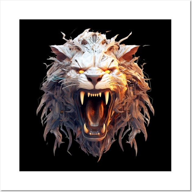 The Cybernetic King - White Lion's Roar Wall Art by Lematworks